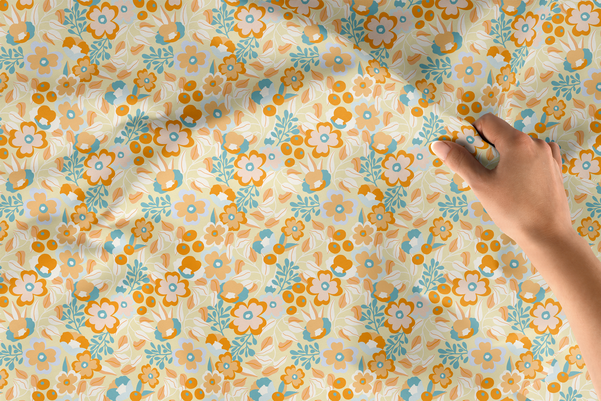 Cotton Twill Fabric | Flower Fever Fabric Orange | The Modern Fabrics