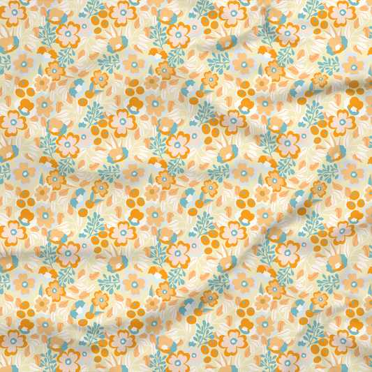 Cotton Twill Fabric | Flower Fever Fabric Orange | The Modern Fabrics